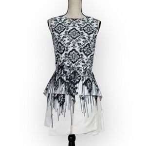 Alexander McQueen IT42 Sleeveless Peplum Mini Dress • Black White Floral Print 6